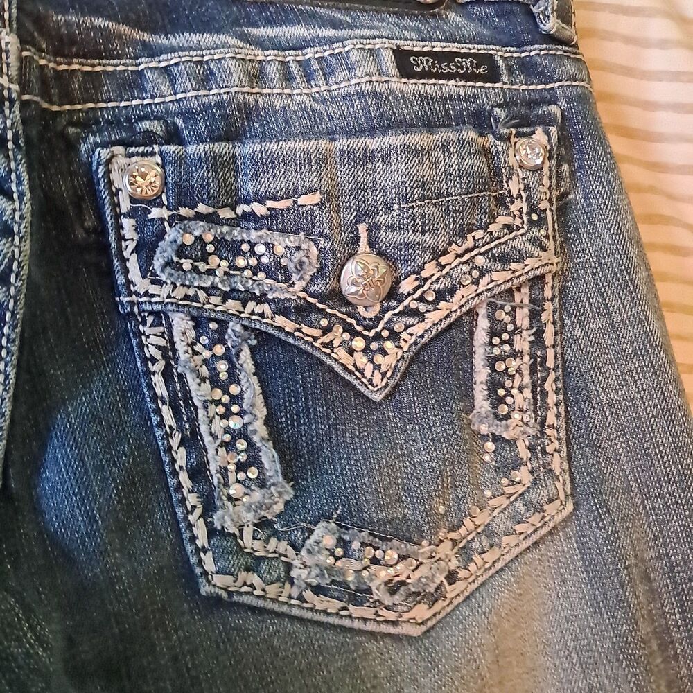 Miss Me Easy Boot Rhinestone Jeans 30x31 Cowgirl Rodeo - Picture 11 of 13